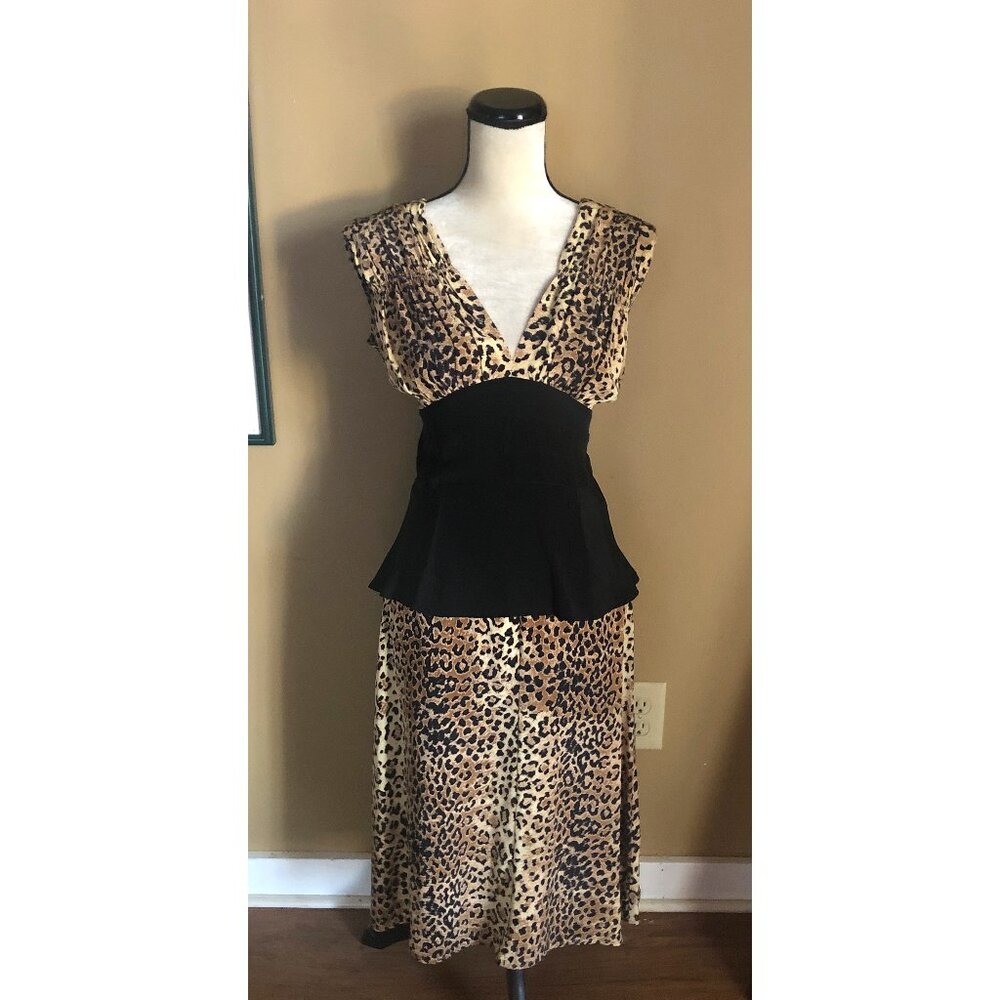 Trashy Diva 100% silk leopard print 1940s blouse bustle skirt dress set